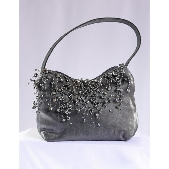 Handbags - Metallic Satin Beaded Handbag